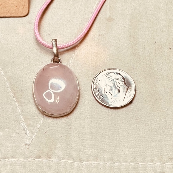 925 Sterling Silver Plated & Rose Quartz Crystal Oval Pendant EUC - Picture 7 of 7